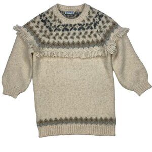 Mayoral Jacquard Knit Dress Girl 4 104cm Ivory Fringe Fair Isle